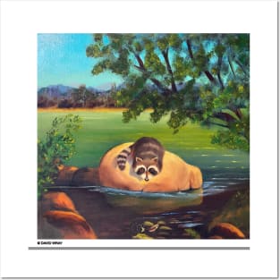 Racoon fishing Posters and Art